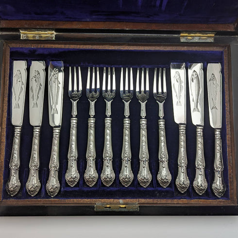 1877年 英国アンティーク 純銀製 カトラリー12ペア 計1475g Francis Higgins 木箱入り